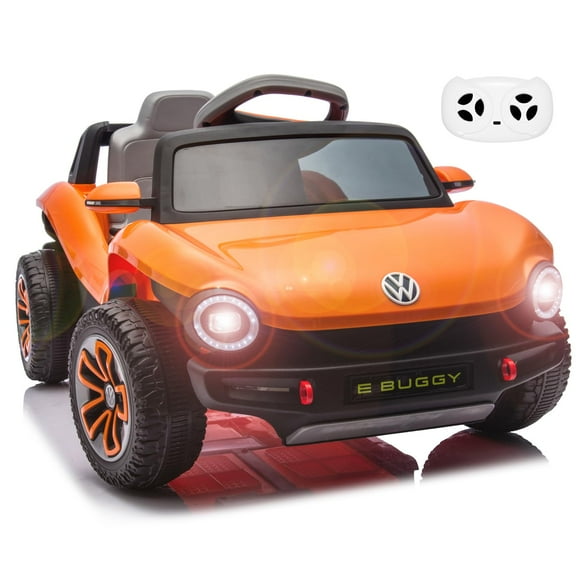 12V Licensed Volkswagen Ride-On Car for Kids, Electric Vehicle with Parent Remote Control, LED Lights, Bluetooth & MP3 Player (Orange)