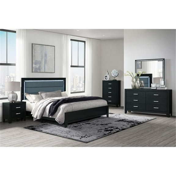 Global Furniture USA Reid Black Wood Queen Bed Set with LED
