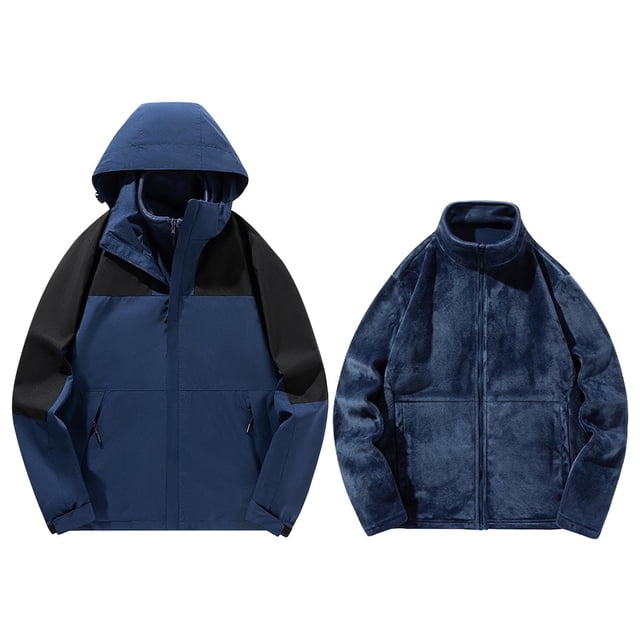 Pisexur Jackets for Men Comfortable Coats for Men Outdoor Solid Color Windproof Removable Inner Liner Pocket Zipper Jacket Dark Blue,L