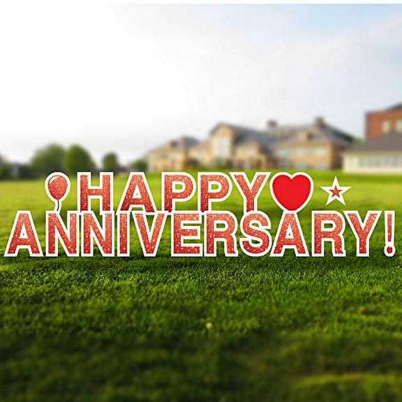 Vispronet Happy Anniversary Yard Signs with Stakes – Each Letter is 18in Tall – Made from Durable Coroplast - Weather-Resistant Signs and Steel Stakes (Faux Glitter Red)