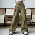 thumbnail image 2 of Kvture Women's Cargo Pants Casual Straight Wide Leg Work Pants Elastic Waisted Lightweight Loose Hiking Pant with Pockets Army Green Pant L, 2 of 7