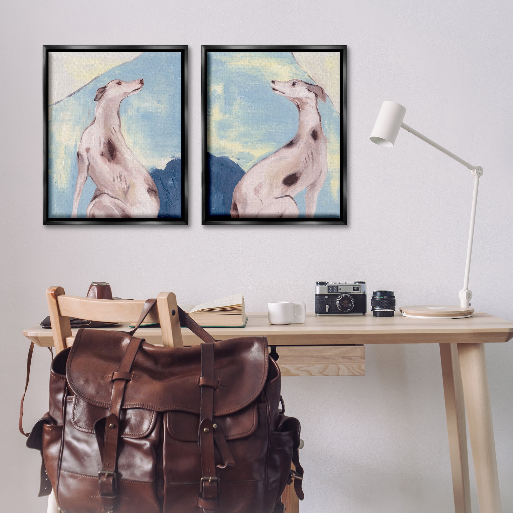 Stupell Industries Spotted Greyhound Dogs Animals Painting Black Floater Framed Canvas Art Print Wall Art, 31 x 25, Set of 2