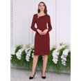thumbnail image 3 of DARING DIVA Sheath Dress Asymmetrical Neckline Pencil Dress S Dark Red, 3 of 6