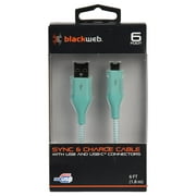 Blackweb 6' USB-A to USB-C Braided Polyester Charging Cable, Mint