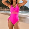 thumbnail image 5 of RUTAYY Women's One Piece Swimsuits Casual Solid Color Mesh Drawstring Breathable Comfortable Athletic Swimwear, 5 of 9
