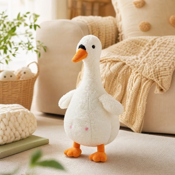 Cute White Goose Plush Stuffed Animal Toys, Standing Fluffy Goose Plushies with Orange Beak & Feet, Soft Goose Doll, Home Decor Toy Gift for Kids A