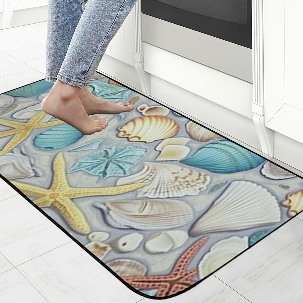 Qinduosi Doormat Seashells Seastars Marine Life Non-Slip Indoor Entryway Door Mat (Rubber Backing) 19.68*47.24 in
