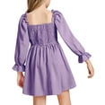 thumbnail image 4 of EnJoCho Girls Chiffon Rufle Min𝗂 Dress Square Neck 𝖫antern Sleeve Smoc𝗄ed Waist Tulle Summer Play-time Par𝗍y Outfit, 4 of 4