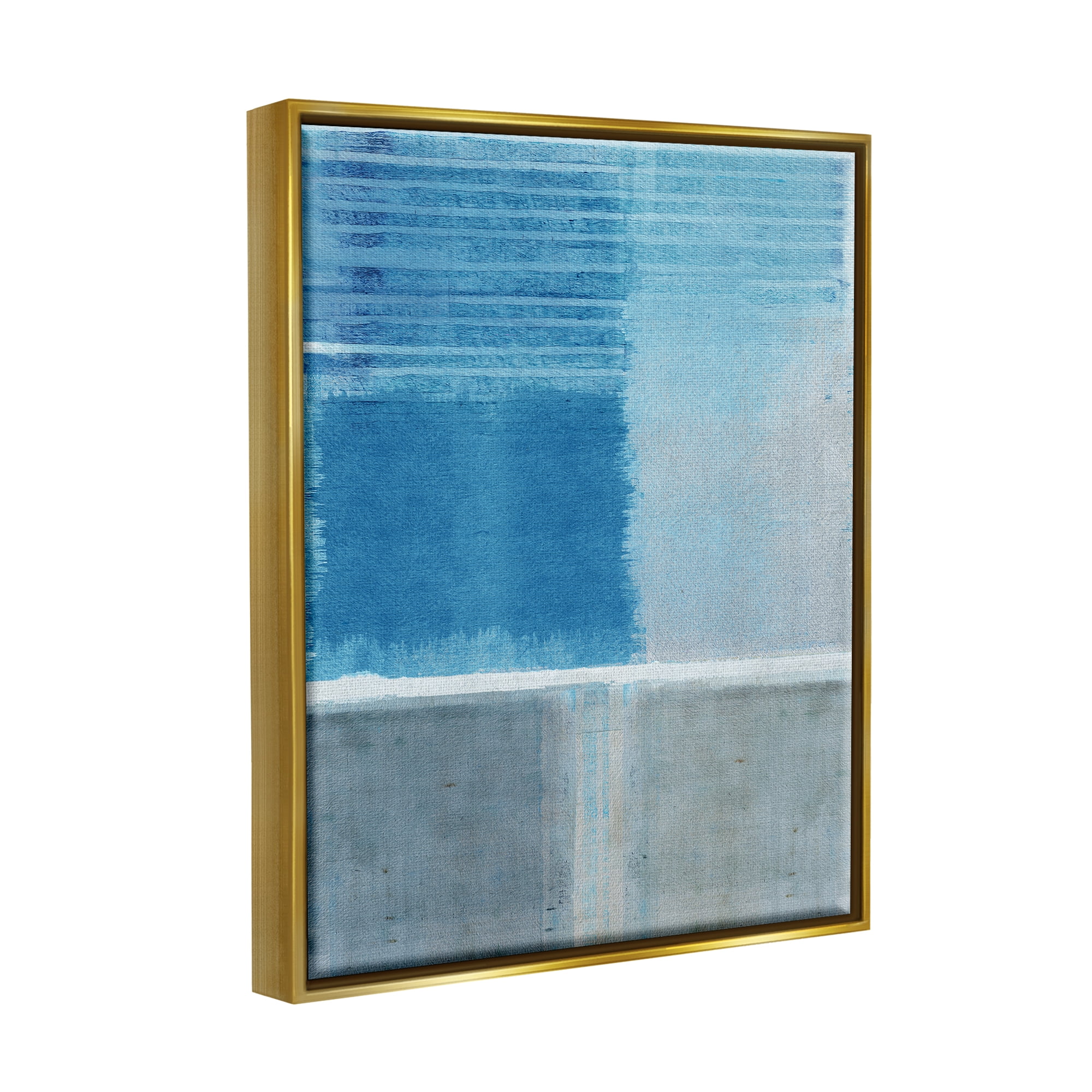 Stupell Industries Blue & Grey Abstract Abstract Painting Gold Floater Framed Canvas Art Print Wall Art, 17 x 21