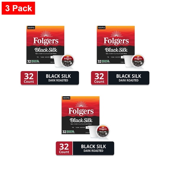 Folgers Black Silk Dark Roast Coffee, Keurig K-Cup Pods 32 count - 3 Pack
