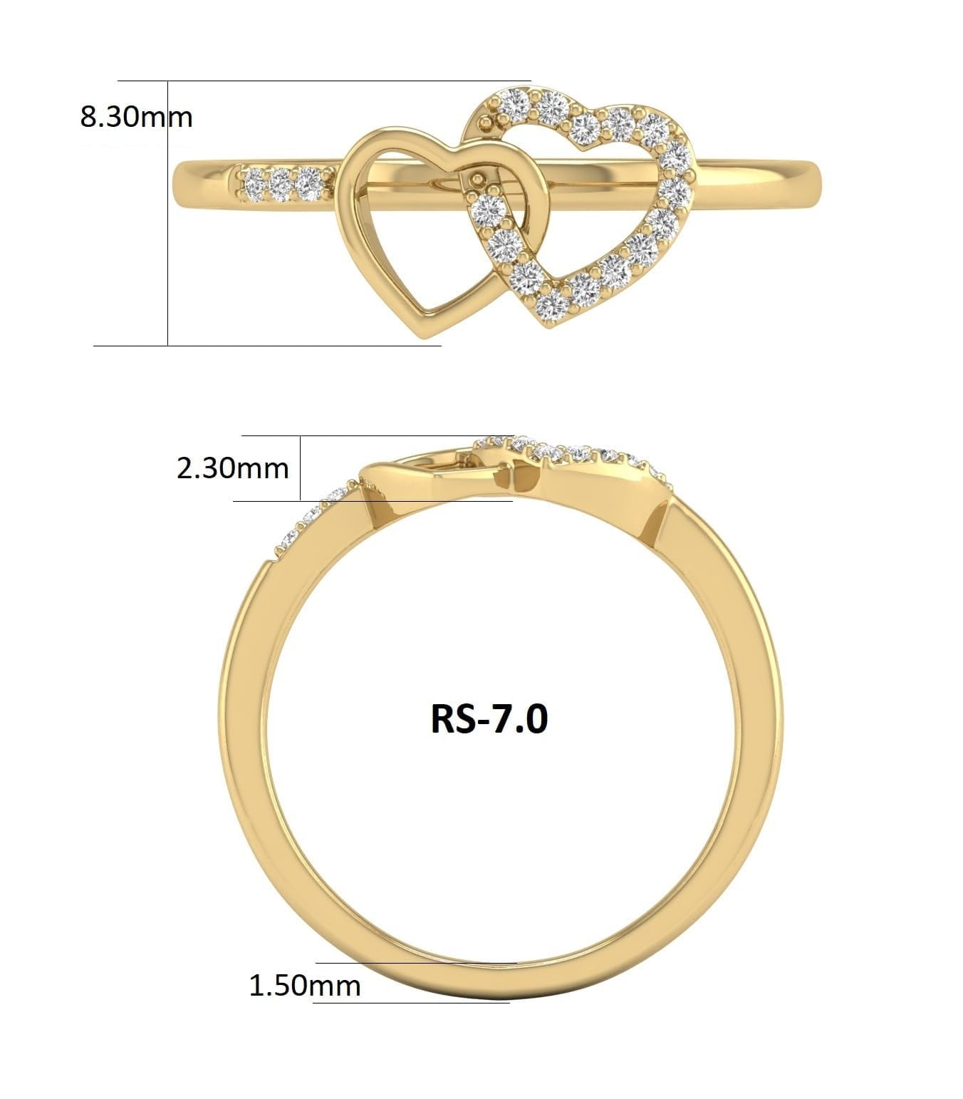 TimeLe$$ Classics Double Heart Natural Diamond Ring in 10K Yellow Gold (Ring Size 10)