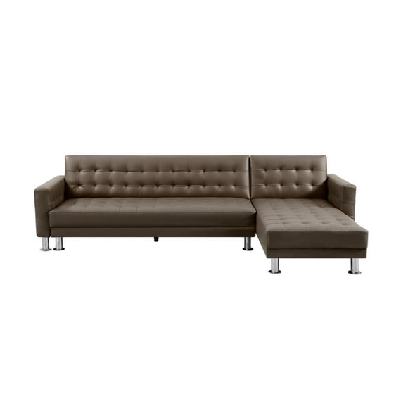 Velago ATTALENS Sectional Faux Leather Sleeper Sofa, Brown