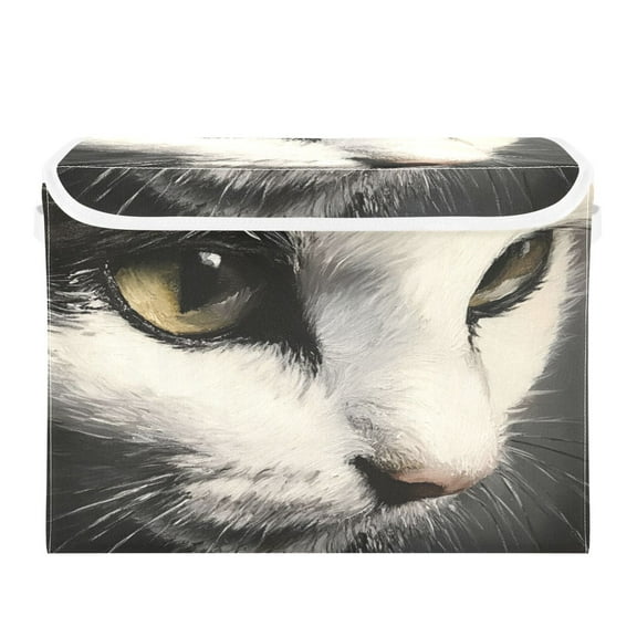 Storage Box With Lid 16.5x12.6x11.8In Foldable Stacked Household Storage Box Wide-eyed Cat