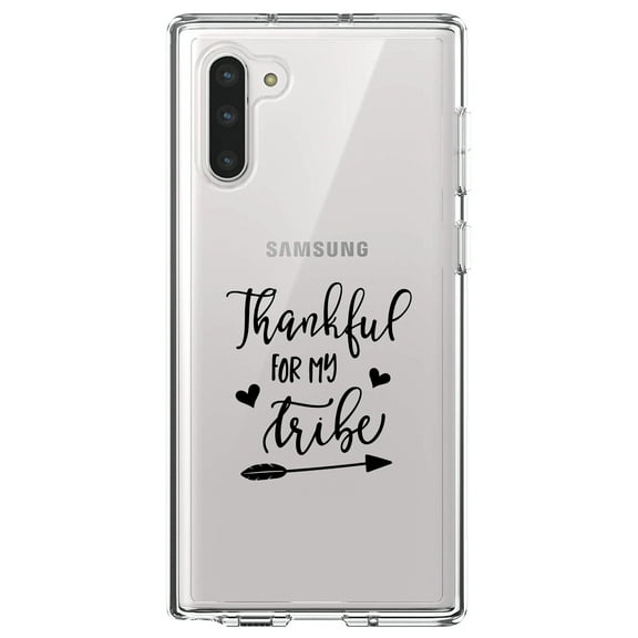 DistinctInk Clear Shockproof Hybrid Case for Samsung Galaxy Note 10 (6.3" Screen) - TPU Bumper Acrylic Back Tempered Glass Screen Protector - Thankful for My Tribe