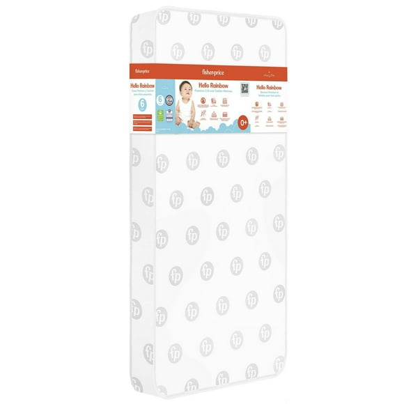 Fisher Price by Dream On Me Hello Rainbow Mattress White with Grey FP circles