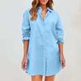 thumbnail image 2 of Yuyuzo Womens Button down Shirts Long Sleeve Lapel Collared Tunic Tops Solid Color T-Shirt Dresses, 2 of 7