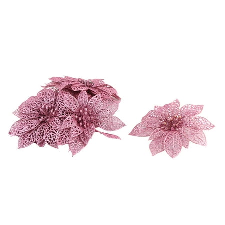 Unique BargainsHome Christmas Tree Artificial Glitter Hanging Ornaments Flower Pink 10