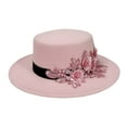 thumbnail image 2 of Embroidered Flower Fedora Hat for Women's Felt Hat Flat Hat Jazz Cap, 2 of 3