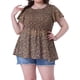 thumbnail image 1 of Blusas de gasa de talla grande GRACE & GRANDEUR para mujeres, blusa de peplum con mangas cortas acampanadas y estampado floral en color marrón, talla 4X, 1 of 1