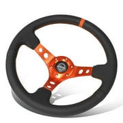NRG Reinforce Steering Wheel (350mm / 3in. Deep) Blk Leather, Orange Center Mark w/ Orange Stitching