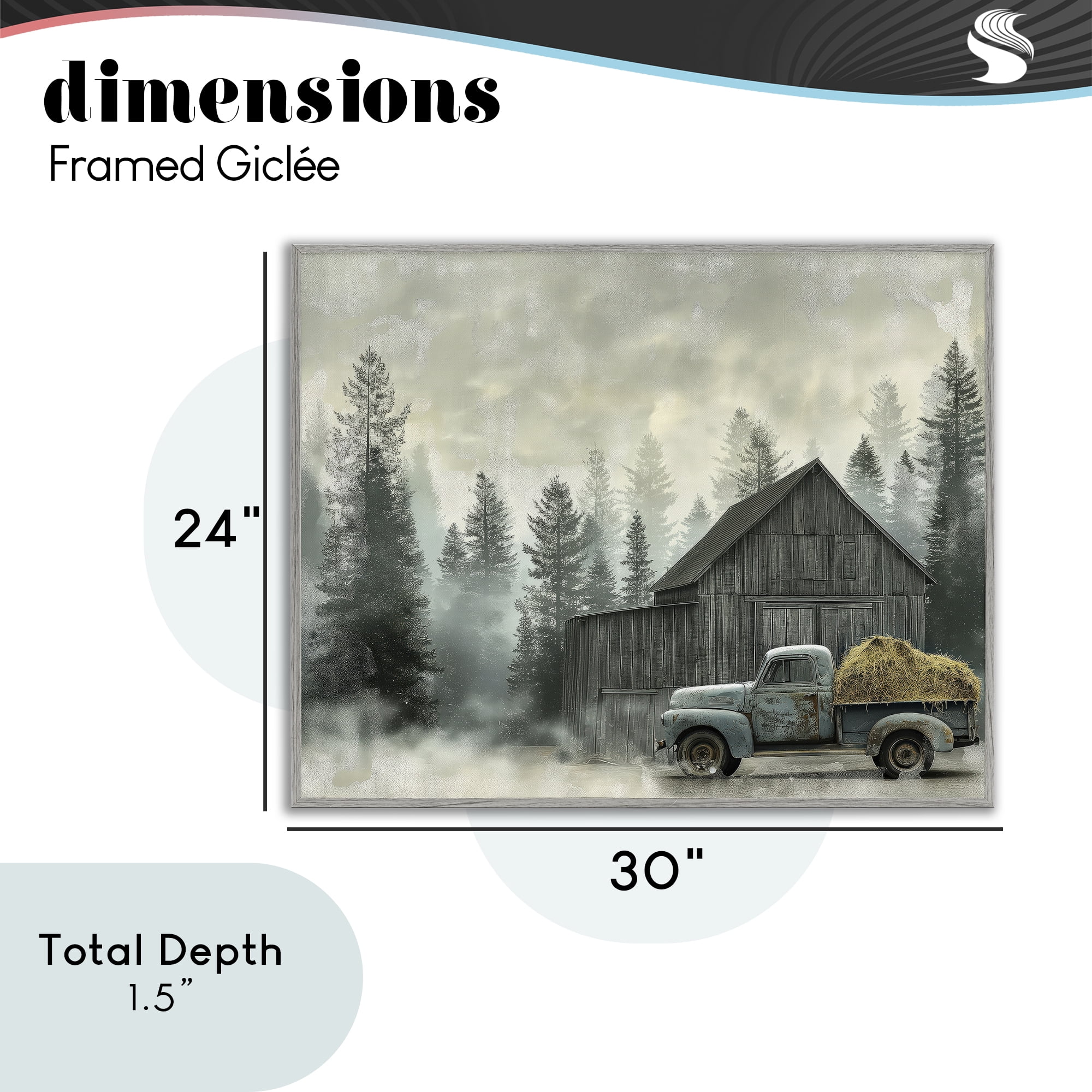 Stupell Industries Vintage Pickup at Misty Barn Gray Framed Giclee Art, design by Imagine It Images