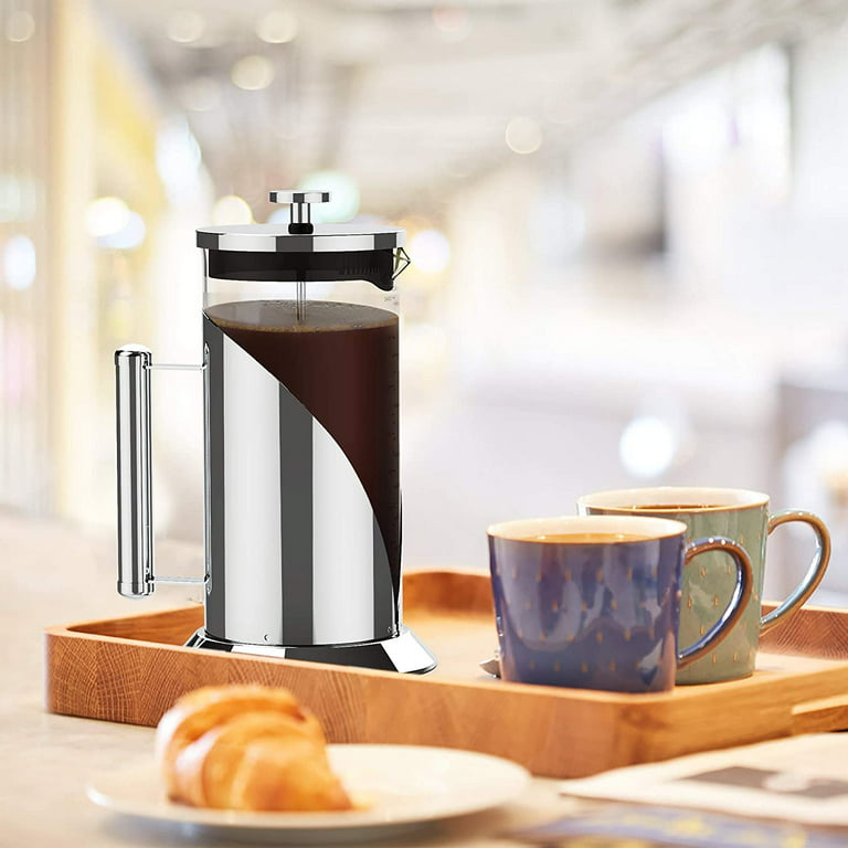 French Press Coffee Maker - 34 Ounce Classice Stainless Steel Coffee Press  with 4-Level Filtration System, Heat Resistant Thickness Borosilicate Glass