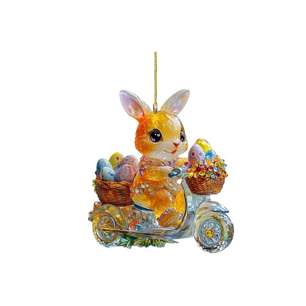 Decoraciones de Pascua para el Hogar Lindo Conejito de Pascua Colgando Ornamento 2D Llavero Acrílico Plano Colgante Pequeño para el Coche Retrovisor Espejo O Mochila