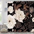 thumbnail image 3 of Black and Gold Shower Curtain, Dark Roses Leaves Botanical Aesthetic Boho Floral Shower Curtain for Bathroom with Hook, Vintage Rose Gold Flowers Fabric Unique Chic Shower Curtain Set with Hooks 72X84, 3 of 6