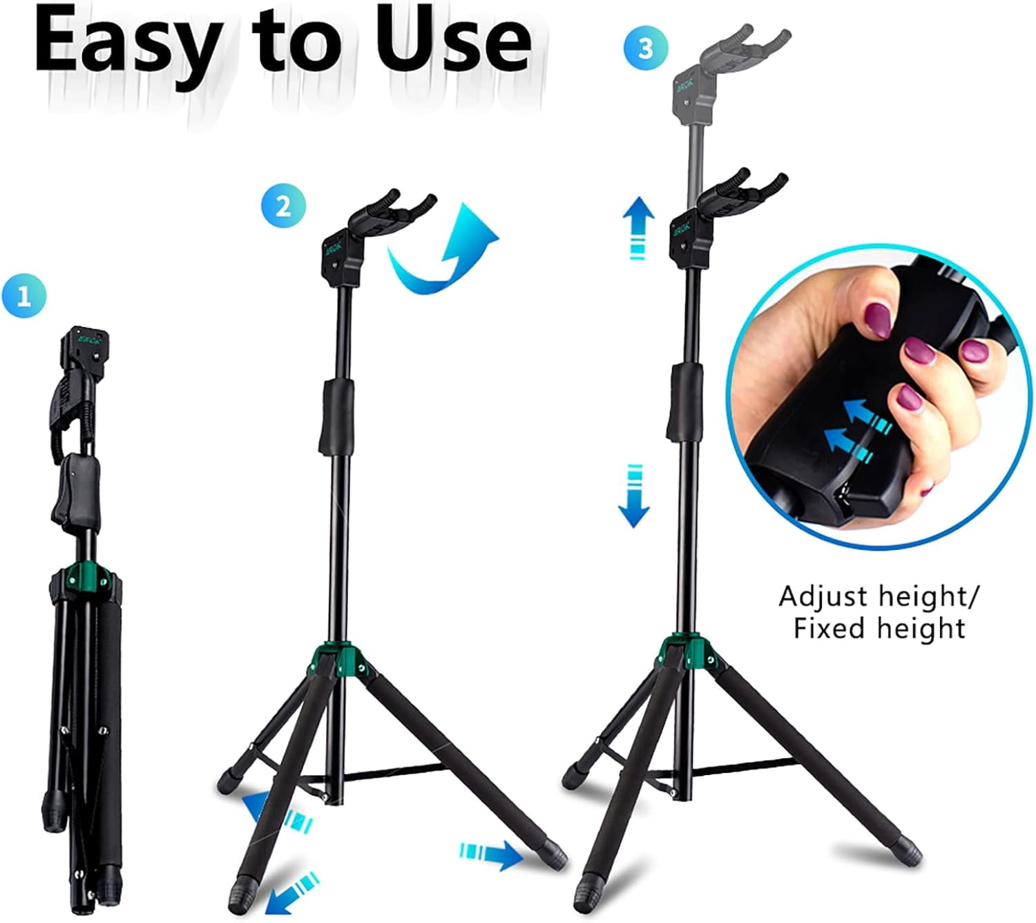 Guitar Stand - Heavy Duty Auto-Lock, Adjustable for Acoustic/Electric Guitars & Bass, 33lbs Capacity, 360° Non-Slip Base | Portable for Stage/Travel/Studio