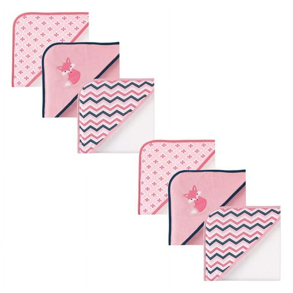 Luvable Friends Infant Girl Cotton Terry Hooded Towels, Foxy 6-Piece, One Size