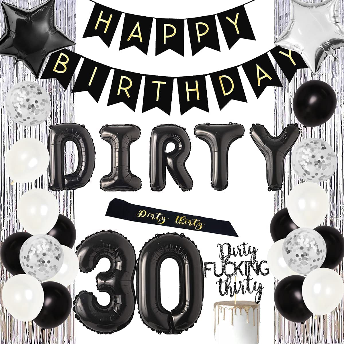 30th Birthday Party Decorations Silver and Black, Dirty Thirty ...