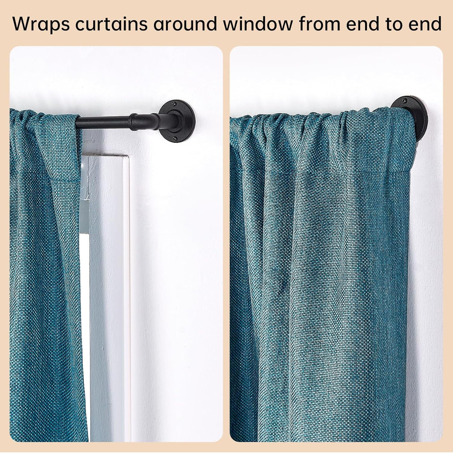 UniVerse 2 Pack Industrial Curtain Rods for Windows 48 to 84 Inches, Blackout Wrap Around Curtain Rod, for Indoor and Outdoor, 5/8 Inch Diameter, 35 to 75 Inches, Black