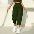 thumbnail image 2 of Jxximdong Capris Pants for Women, Daily Elastic Waist Pockets Straight Plain Casual Pants Loose Pockets Cargo 3/4 Length Trousers, Green Women's Cropped Pants, 2 of 9