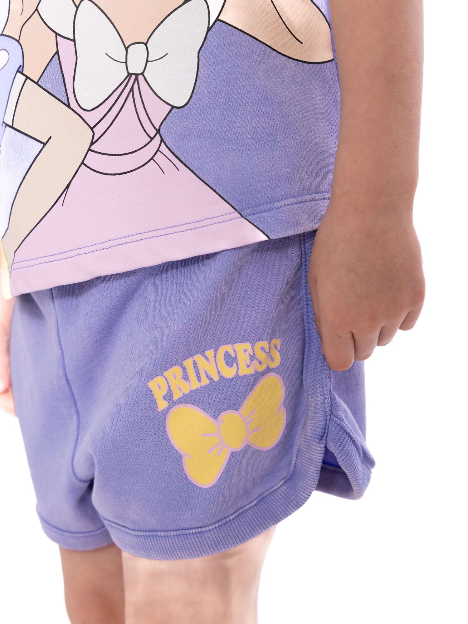 Disney Princess Toddler Girl's Short Sleeve Washed Graphic Crewneck Top with Matching Dolphin Short, Sizes 12M-5T
