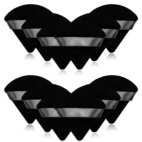 12 Piezas de Soplo de Polvo Cosmético Negro de 2,76 pulgadas, Esponja Suave Portátil, Ajuste de Esponja para la Cara, Soplo de Polvo de Terciopelo Triangular con Mango de Cinta para Polvo Suelto, Herr