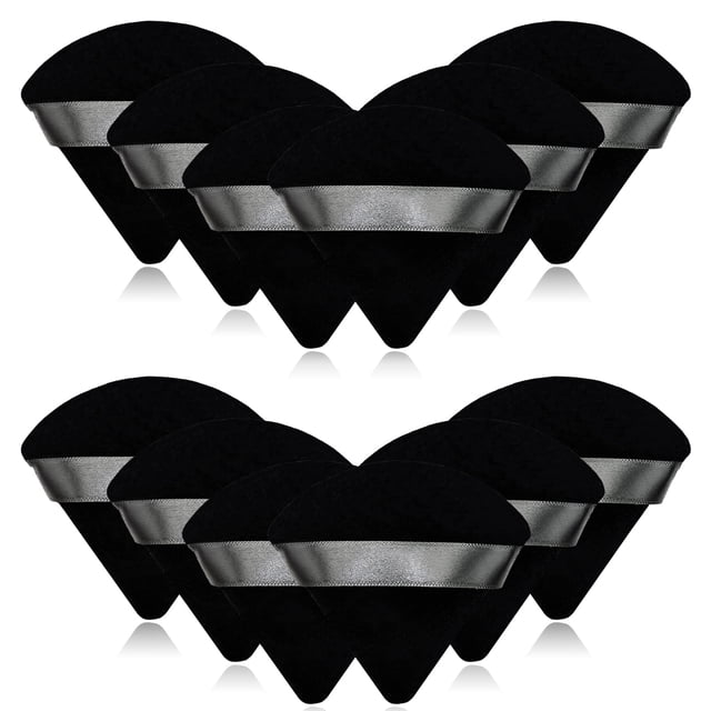 12 Piezas de Soplo de Polvo Cosmético Negro de 2,76 pulgadas, Esponja Suave Portátil, Ajuste de Esponja para la Cara, Soplo de Polvo de Terciopelo Triangular con Mango de Cinta para Polvo Suelto, Herr