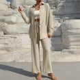 thumbnail image 3 of Two Piece Sets for Women Lightweight Casual Long Sleeve Button Down Shirt and Wide Leg Pants Fall Lounge Outfits (S, Beige), 3 of 6