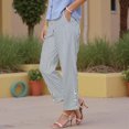 thumbnail image 4 of TANGQIOP Causal Pants for Women Solid Color Striped Straight Wide Leg Elasticized High Waisted Pocketed Button Breathable Blue XXL, 4 of 9