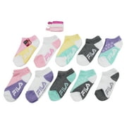 Fila Kids Girls 10-Pack No Show Socks with Hair Ties Colorblock - Pink, Girls Small Shoe Sizes 7-10