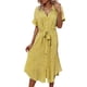 thumbnail image 4 of Lucakuins - Vestido midi con botones para mujer, manga corta, estampado floral, con cinturón, vestido suelto Lucakuins moda, 4 of 10