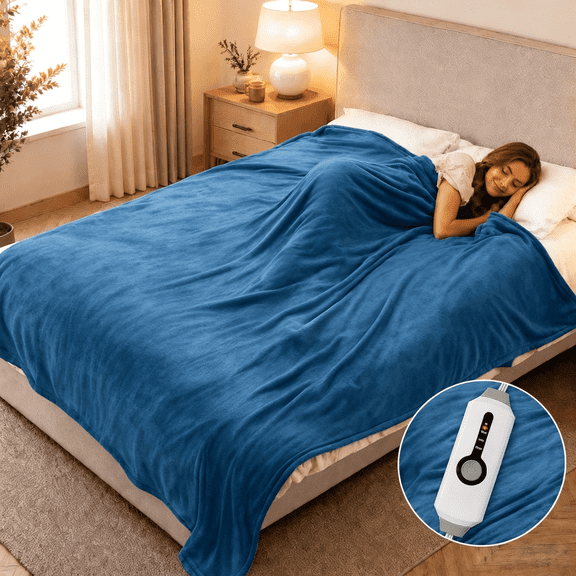 SUNNY HEAT Electric Heated Blanket Full Size 72" x 84" Soft Flannel with 4 Levels Heating & 10Hs Auto off, Machine Washable,Teal