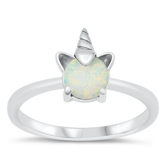 CHOOSE YOUR COLOR White Simulated Opal Unicorn Ring .925 Sterling Silver Band CZ Female Size 7