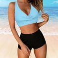 thumbnail image 5 of Bosfbaoi Swimsuit for Women 2-Piece High Waisted Tankini Set Twist Front Crisscross Back Top Boyshort Bottom Regular Solid Tankini Sets for Women, 5 of 6