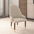 thumbnail image 2 of LeisureMod Dining Chair Upholstered Leather Seat and Elegant Ripple Back with Rubberwood Frame and Legs with Gold Accents Modern Armchair Elara Collection Set of 4 in Cream, 2 of 8