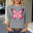 thumbnail image 2 of T-shirt de Sensibilisation au Cancer du Sein pour Femmes Col Rond Manches Trois-Quarts Haut Décontracté pour Usage Quotidien Printemps Été Automne Tenue de Festival avec Design Imprimé Paires Bien avec Jeans, 2 of 4