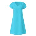 thumbnail image 2 of DJskiyers Women Casual Linen Dress Short Sleeve Summer Dress Loose Beach Vacation Dresses V Neck Plus Size Dress Solid Resort Wear Clothes, 2 of 4