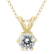 SZUL JEWELRY 1/2 Carat 6 Prong Diamond Solitaire Pendant in 14K Yellow Gold (K-L Color, I2-I3 Clarity)