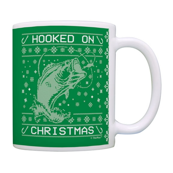 ThisWear Fisherman Christmas Coffee Mug Hooked On Christmas Coffee Cup Fishing Coffee Mug Multi