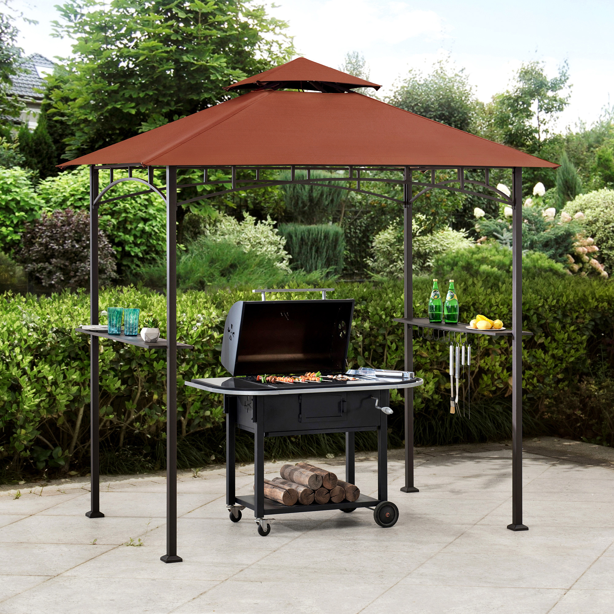 2-tier Grill Gazebo with Red Canopy 