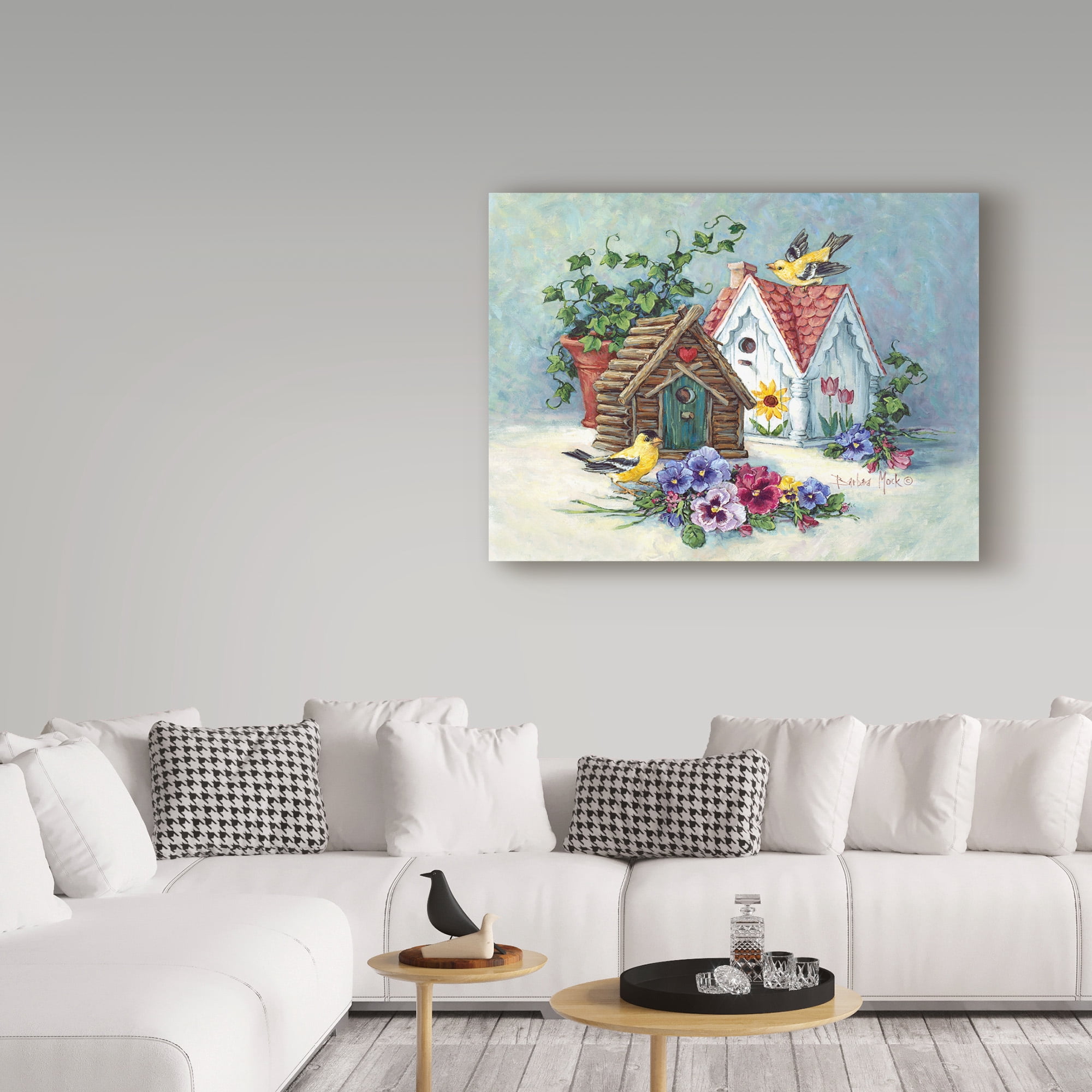 Trademark Fine Art 'Goldfinch Birdhouses' Canvas Art by Barbara Mock